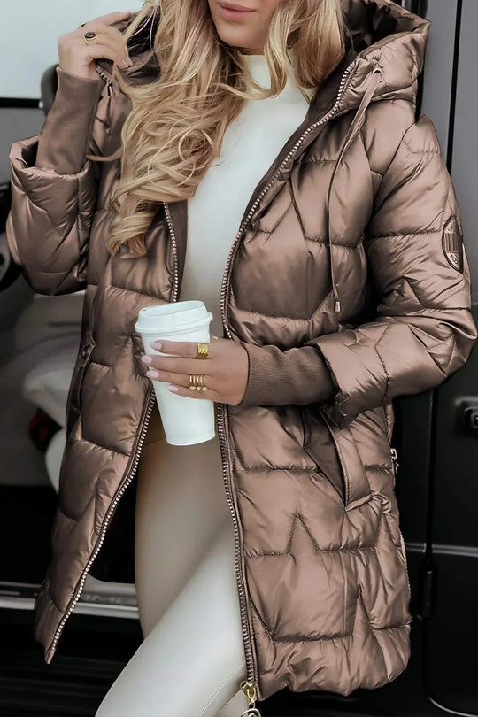 LINA™ | Long, warm quilted jacket with generous hood