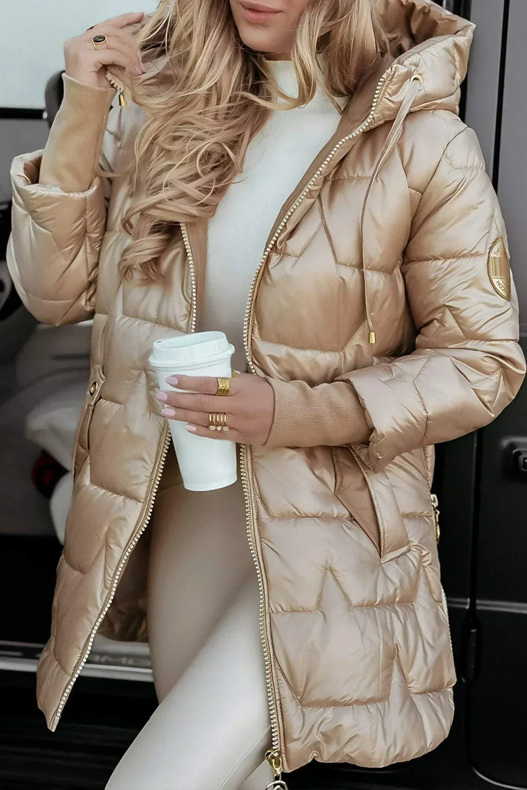 LINA™ | Long, warm quilted jacket with generous hood