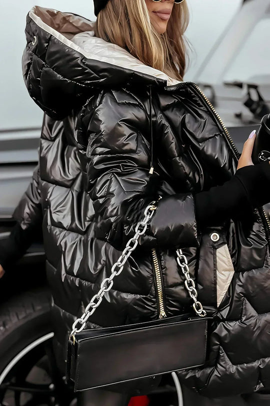 LINA™ | Long, warm quilted jacket with generous hood