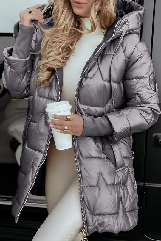 LINA™ | Long, warm quilted jacket with generous hood